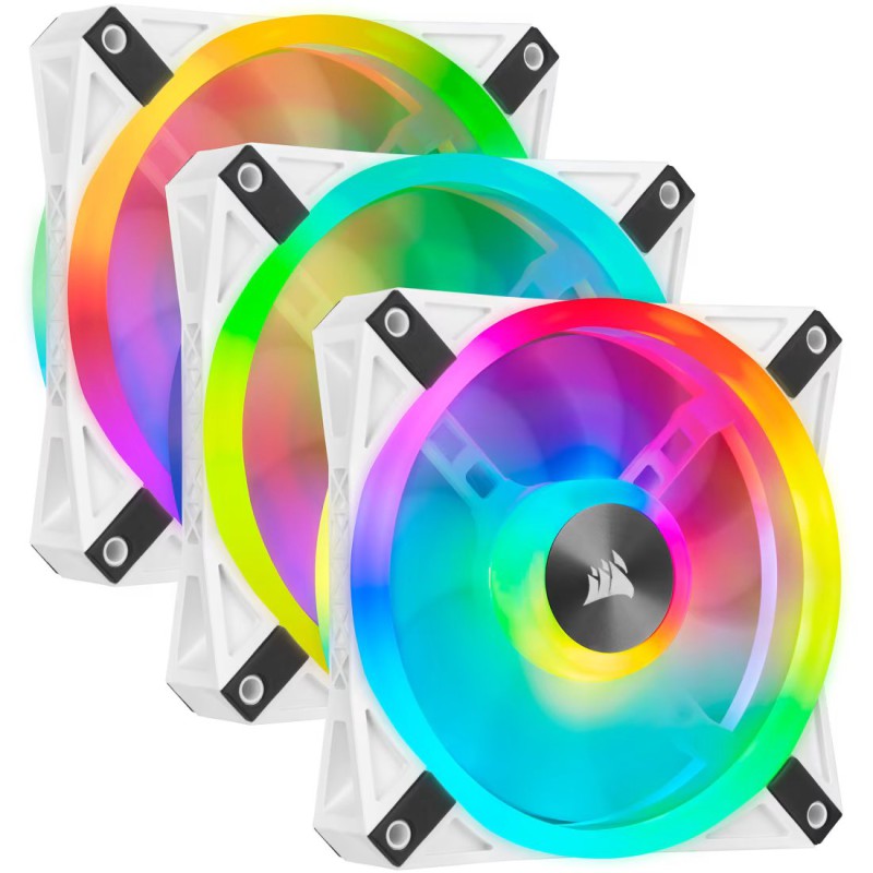 Corsair iCUE QL120 RGB 120mm PWM White Case Fan Triple Fan Kit with Lighting Node CORE