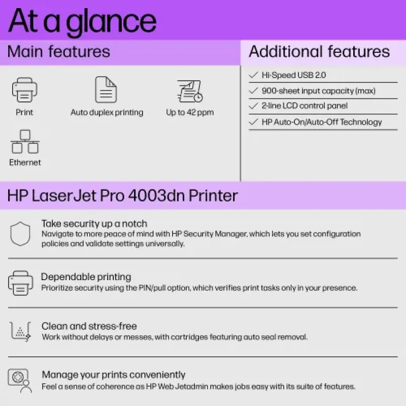 HP LaserJet Pro 4003dn Single Function Mono Laser Printer HP LaserJet Pro 4003dn Single Function Mono Laser Printer