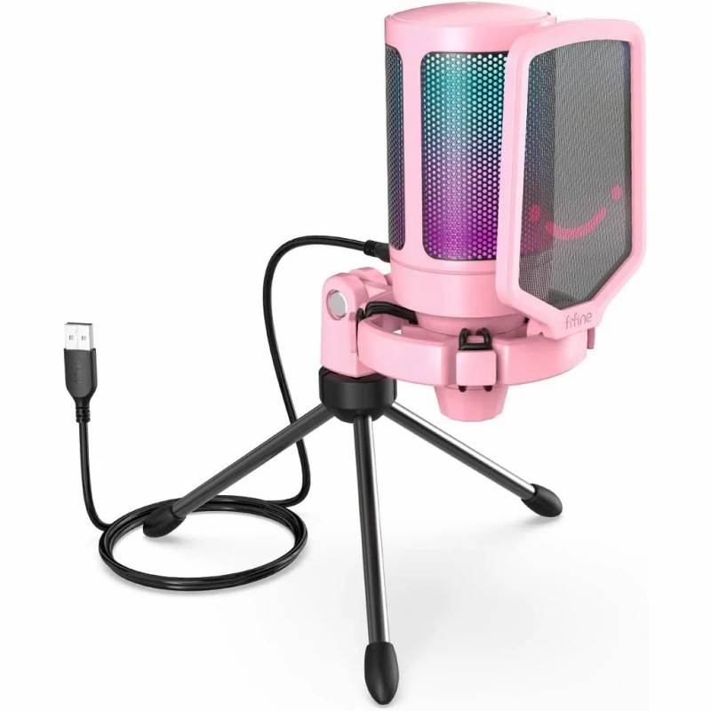 FIFINE AmpliGame A6T RGB USB Condenser Microphone With Boom Arm