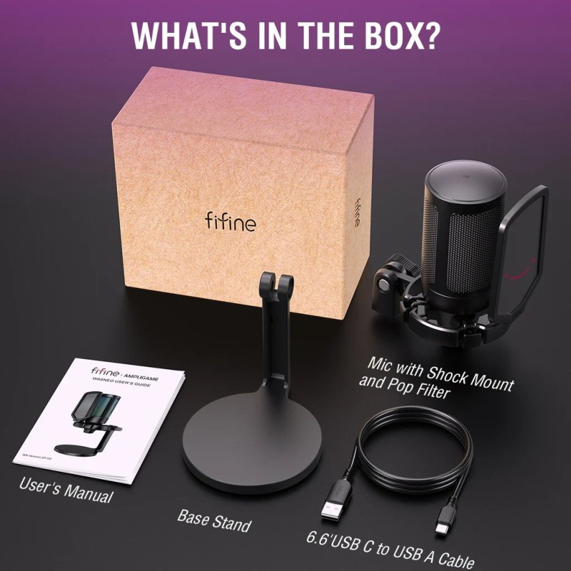FIFINE AmpliGame A6T RGB USB Condenser Microphone With Boom Arm