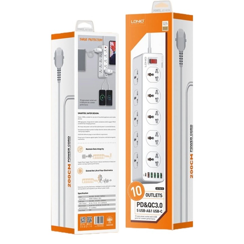 LDNIO SC10610 10 AC Outlets Universal Power Strip