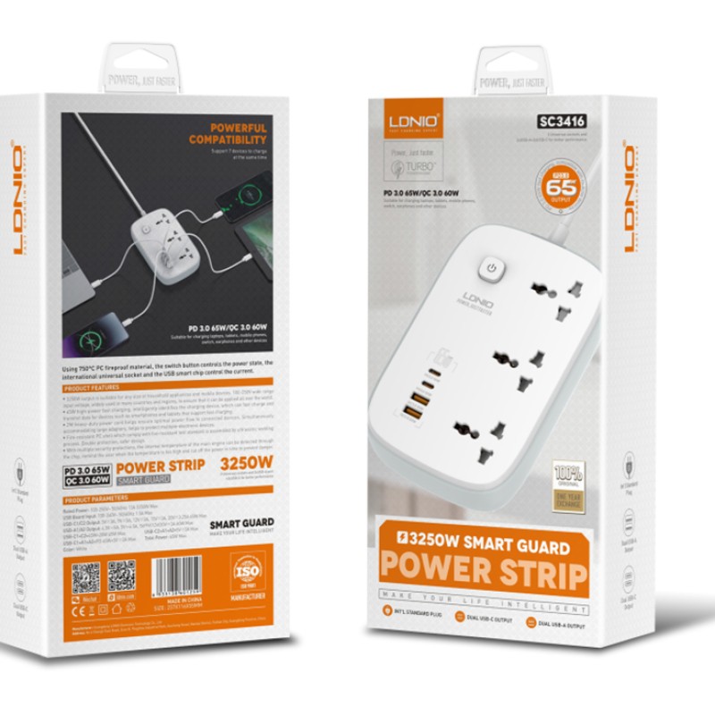 LDNIO SC3416 3 Sockets Universal Power Strip