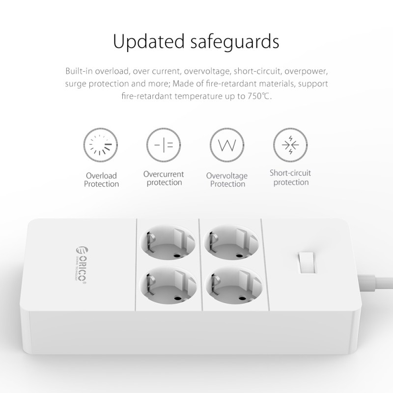 ORICO HPC-4A5U-V1-EU 4 AC Outlet Surge Protector with 5 USB Charging Port Smart Power Strip