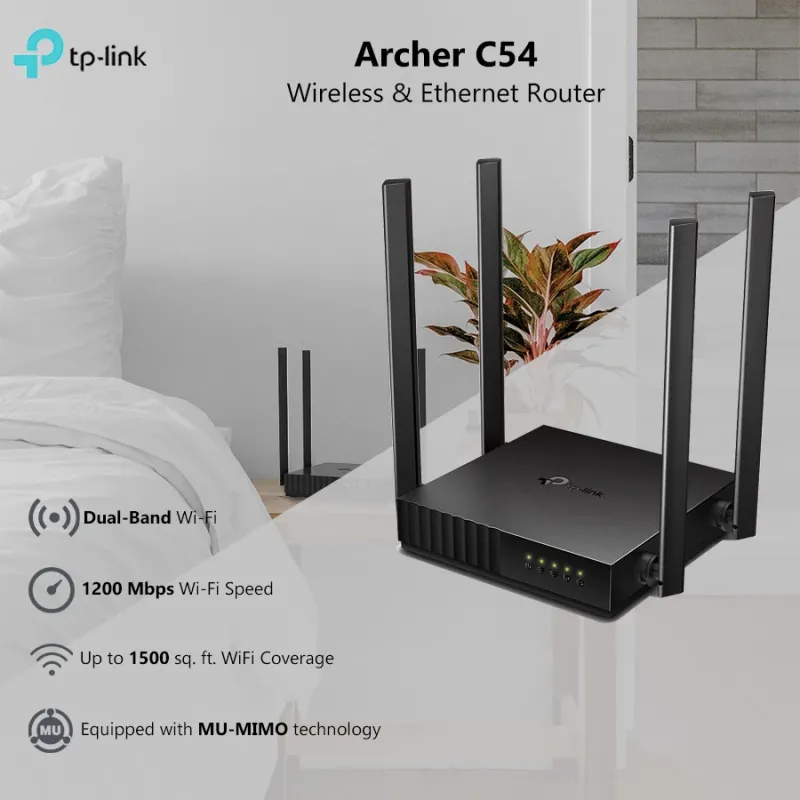 TP-Link Archer C54 Ethernet Dual-Band AC1200 Mbps Wi-Fi Router TP-Link Archer C54 Ethernet Dual-Band AC1200 Mbps Wi-Fi Router