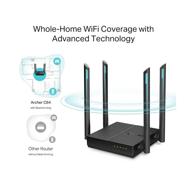TP-Link Archer C64 Wireless & Ethernet Dual-Band AC1200 Mbps Gigabit Router TP-Link Archer C64 Wireless & Ethernet Dual-Band AC1200 Mbps Gigabit Router