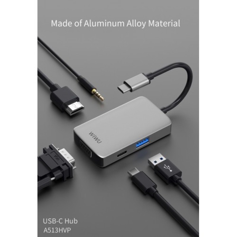 WiWU Alpha A513HVP 5 in 1 USB Type C HUB Gray WiWU Alpha A513HVP 5 in 1 USB Type C HUB Gray