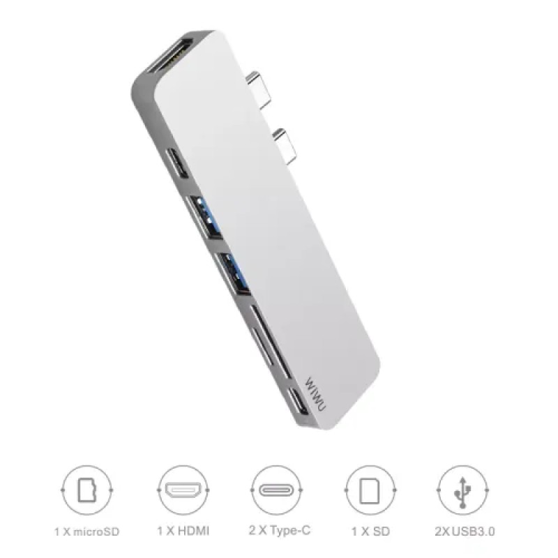 WiWU T8 USB 7-in-1 Type-C Hub Adapter WiWU T8 USB 7-in-1 Type-C Hub Adapter