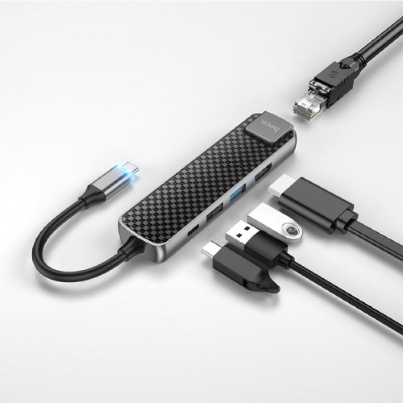Hoco HB23 Easy view 5-in-1 Multimedia USB Type-C Hub Hoco HB23 Easy view 5-in-1 Multimedia USB Type-C Hub